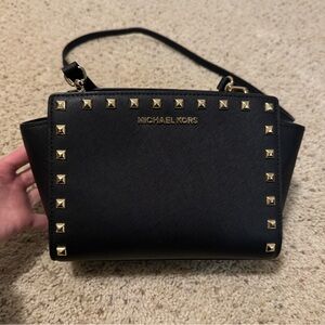 Michael Kors Black and Gold Studded Shoulder Bag